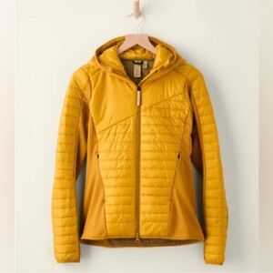 Indyeva Mantar Quilted Filled Zip Front Hood Jacket Womens Small Golden Yellow